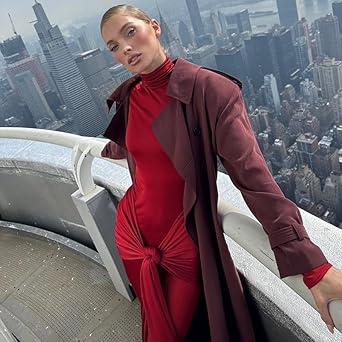 heyheyshine Women's Long Sleeve Turtleneck Maxi Dress Casual Long Dress Hollow Tie Waist Bodycon Dress Size L