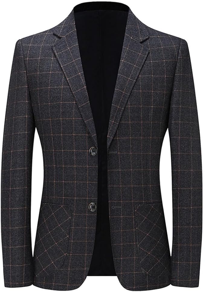 Men Suit Coat Plaid Slim Lapel Blazer Business Casual Wedding Party Dress Tops, size M