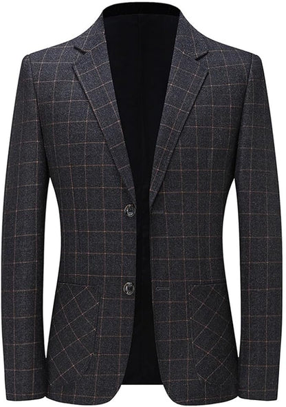 Men Suit Coat Plaid Slim Lapel Blazer Business Casual Wedding Party Dress Tops, size M
