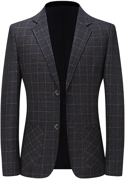 Men Suit Coat Plaid Slim Lapel Blazer Business Casual Wedding Party Dress Tops, size M