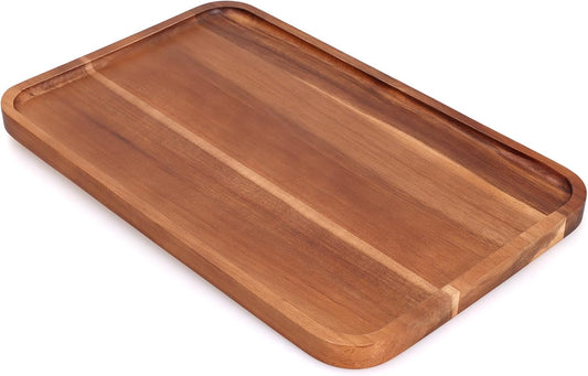 16" x 10" Rectangle Large Serving Trays Wooden Charcuterie Boards Rectangular Serving Platters for Cookie, Snack, Appetizer, Dessert, Party Food Dish Acacia Wood Kitchen Platter Tray Cheese Board