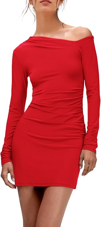 Women’s Mini Bodycon Dress Long Sleeve Rouched Waist Autumn Winter Y2K Club Party Night Out Mini Dress Size S