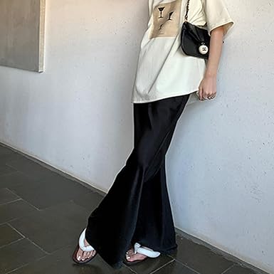 Women Satin Wide Leg Dress Pants Silk Casual Dressy Long Flowy Pants Elastic High Waisted Trousers Size 60L