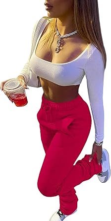 HuiSiFang Women Stacked Pants Fleece Sweatpants Thicked Warm Jogging Casual Ruched Workout Active Jogger Pants size S