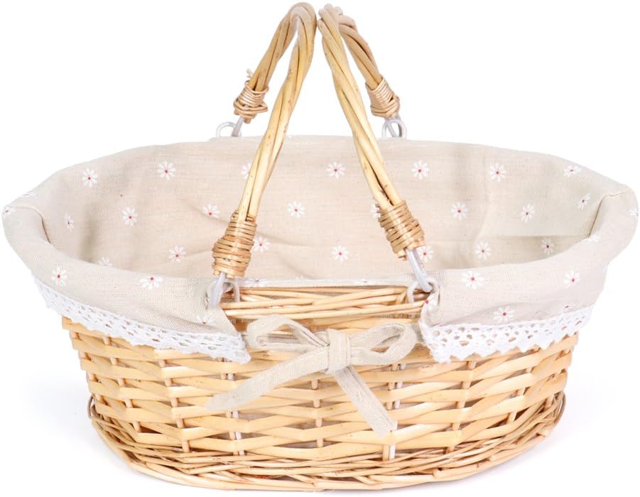 MEIEM Wicker Gift Baskets Empty Oval Willow Woven Picnic Cheap Easter Candy Storage Wine Basket with Handle Egg Gathering Wedding Basket (Natural)