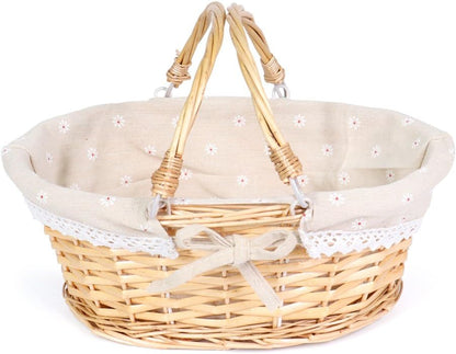 MEIEM Wicker Gift Baskets Empty Oval Willow Woven Picnic Cheap Easter Candy Storage Wine Basket with Handle Egg Gathering Wedding Basket (Natural)