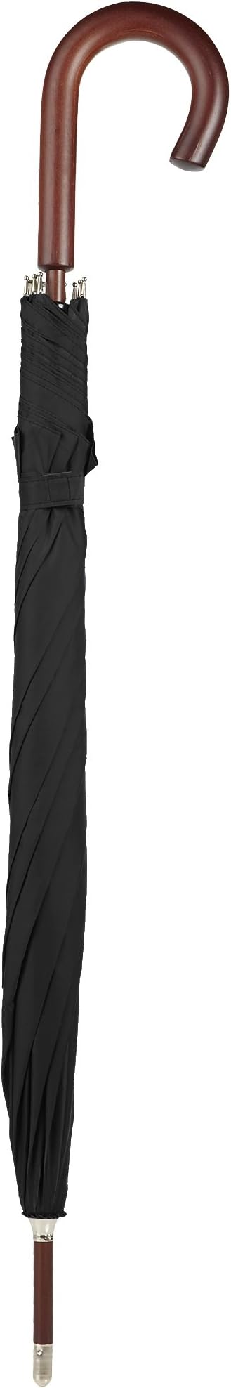 Totes Eco Auto Open Umbrella Classic Wooden J Stick Handle with Easy Grip - Windproof, Rainproof and Durable Canopy Design – Versatile Travel, Perfect for Rainy Days