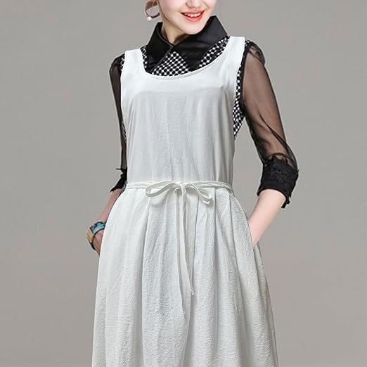 ZALYMOE Womens Cotton Apron with 2 Pockets Cross Back Cooking Pinafore Dress Baking Gardening Works Arpon Mother Gift didn't find size on picture