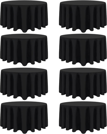 8 Pack Black Round Tablecloths 90 Inch Black Table Cloth Stain and Wrinkle Resistant Reusable and Washable Polyester Fabric for Buffet Wedding Party and Banquet