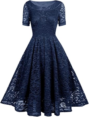 Women's Knee Length Zip Closure Lace Dress Summer Sexy Retro Party A-Line Dress size M Length Party Wedding Gue
