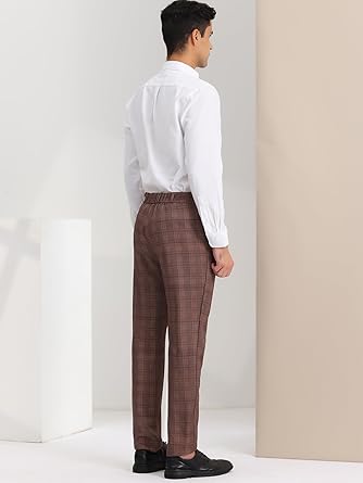 Lars Amadeus Men's Plaid Dress Pants Classic Fit Formal Plaid Slacks Prom Checked Trousers Size L