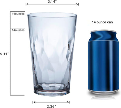 unbreakable Plastic Drinking Glasses [Set of 6] Shatterproof Drinking Cups, reusable Drinking Tumblers, Plastic glass cup, Drinking cup, Dishwasher Safe (16 Ounces)