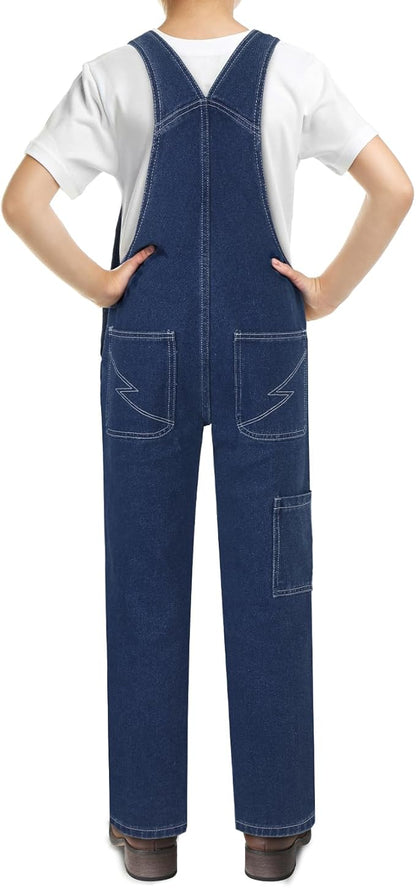 HISEA Boys' Denim Bib Overalls Size 4-16, Boys Youth Relaxed Fit Overall with Adjustable Straps and Convenient Tool Pockets Size 10