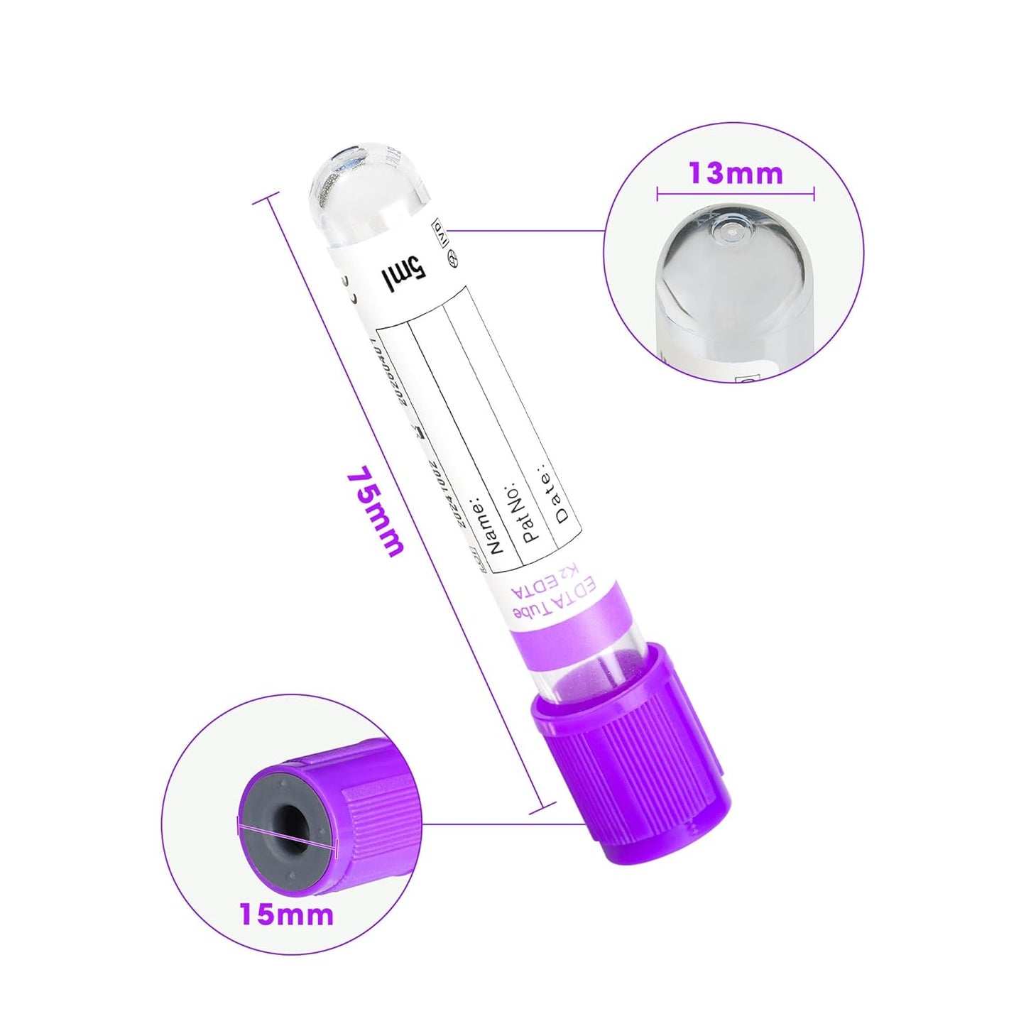 Vacutainer Blood Collection Tubes 5ml Lab Vacuum EDTA K2 Tube for Pet Animals Veterinary Lab Supplies 100 Pcs Wrap Packaging