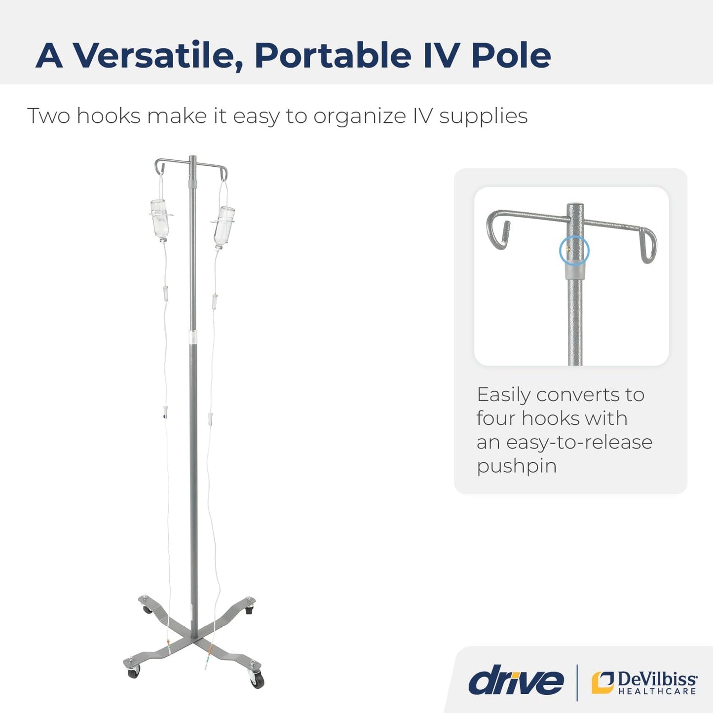 Drive Medical Economy Removable Top I. V. Pole, Silver Vein