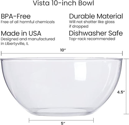 US Acrylic Vista Clear Plastic Salad and Serving 10-inch Bowls | set of 3 | Reusable, BPA-free, Made in the USA | 135 oz. capacity