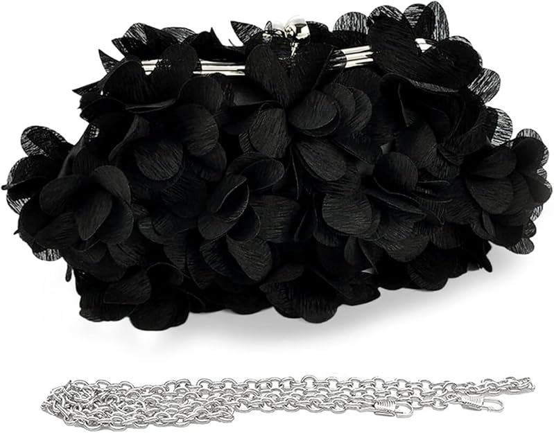 Women Elegant Evening Purse, Small Floral Clutch Bag with Detachable Chain for Wedding, Party, Prom
