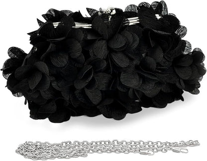Women Elegant Evening Purse, Small Floral Clutch Bag with Detachable Chain for Wedding, Party, Prom