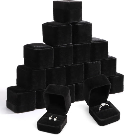 20 Pieces Velvet Ring Box, Earring Jewelry Gift Display Case, Black Square Ring Pendant Storage Holder for Proposal Engagement, Wedding, Anniversary