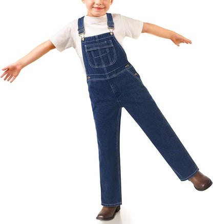 HISEA Boys' Denim Bib Overalls Size 4-16, Boys Youth Relaxed Fit Overall with Adjustable Straps and Convenient Tool Pockets Size 10