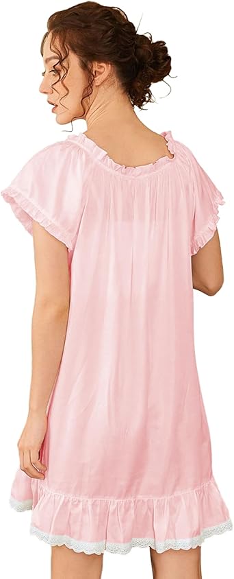Nanxson Women's Cotton Nightdress Summer Short Sleeve Nightdress Vintage Pajamas Size S