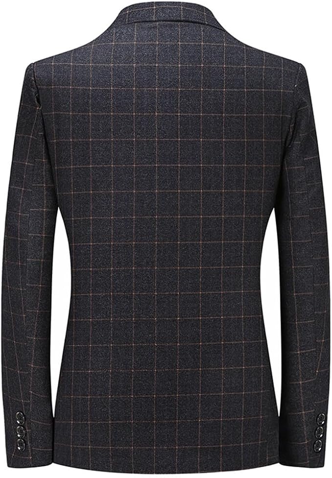 Men Suit Coat Plaid Slim Lapel Blazer Business Casual Wedding Party Dress Tops, size M