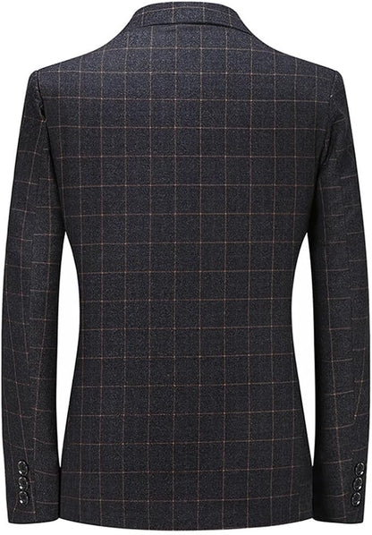Men Suit Coat Plaid Slim Lapel Blazer Business Casual Wedding Party Dress Tops, size M