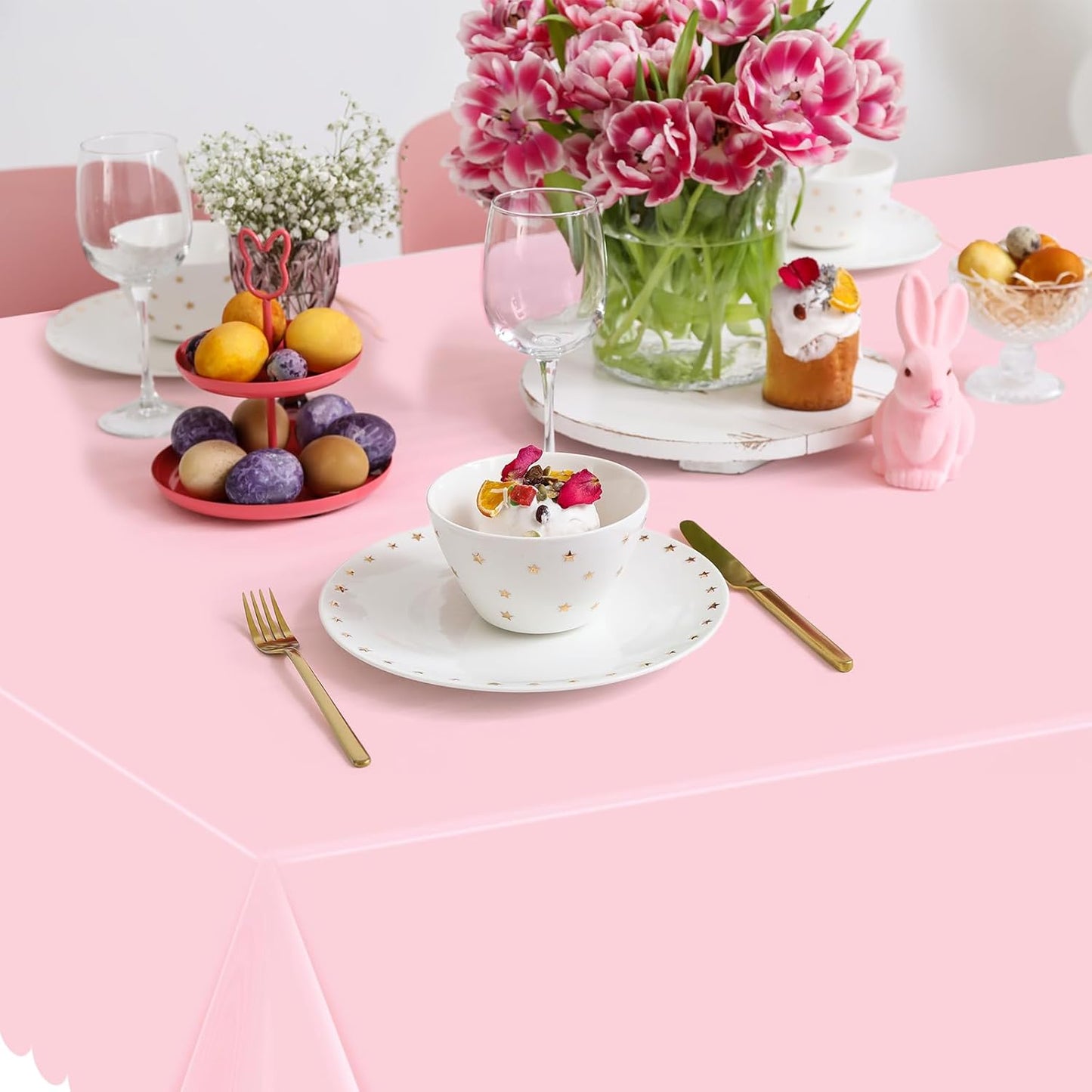 2 Pack Plastic Pink Tablecloths for Rectangle Tables,Disposable Scalloped Edge Table Cloth Waterproof Pink Table Cover for Birthday Bridal Wedding Baby Shower, 54 X 108Inch