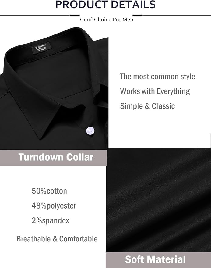 COOFANDY Mens Casual Button Down Shirts Long Sleeve Untucked Shirts for Men Stretch Dress Shirt size L
