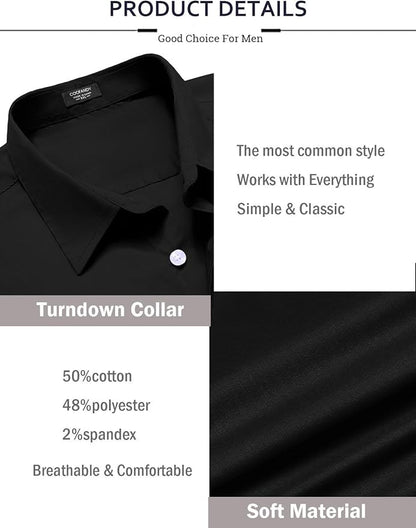 COOFANDY Mens Casual Button Down Shirts Long Sleeve Untucked Shirts for Men Stretch Dress Shirt size L