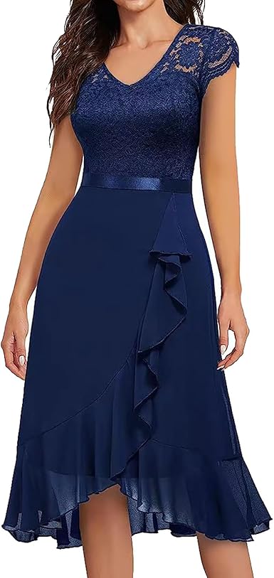 Women's Knee Length Zip Closure Lace Dress Summer Sexy Retro Party A-Line Dress size M Length Party Wedding Gue