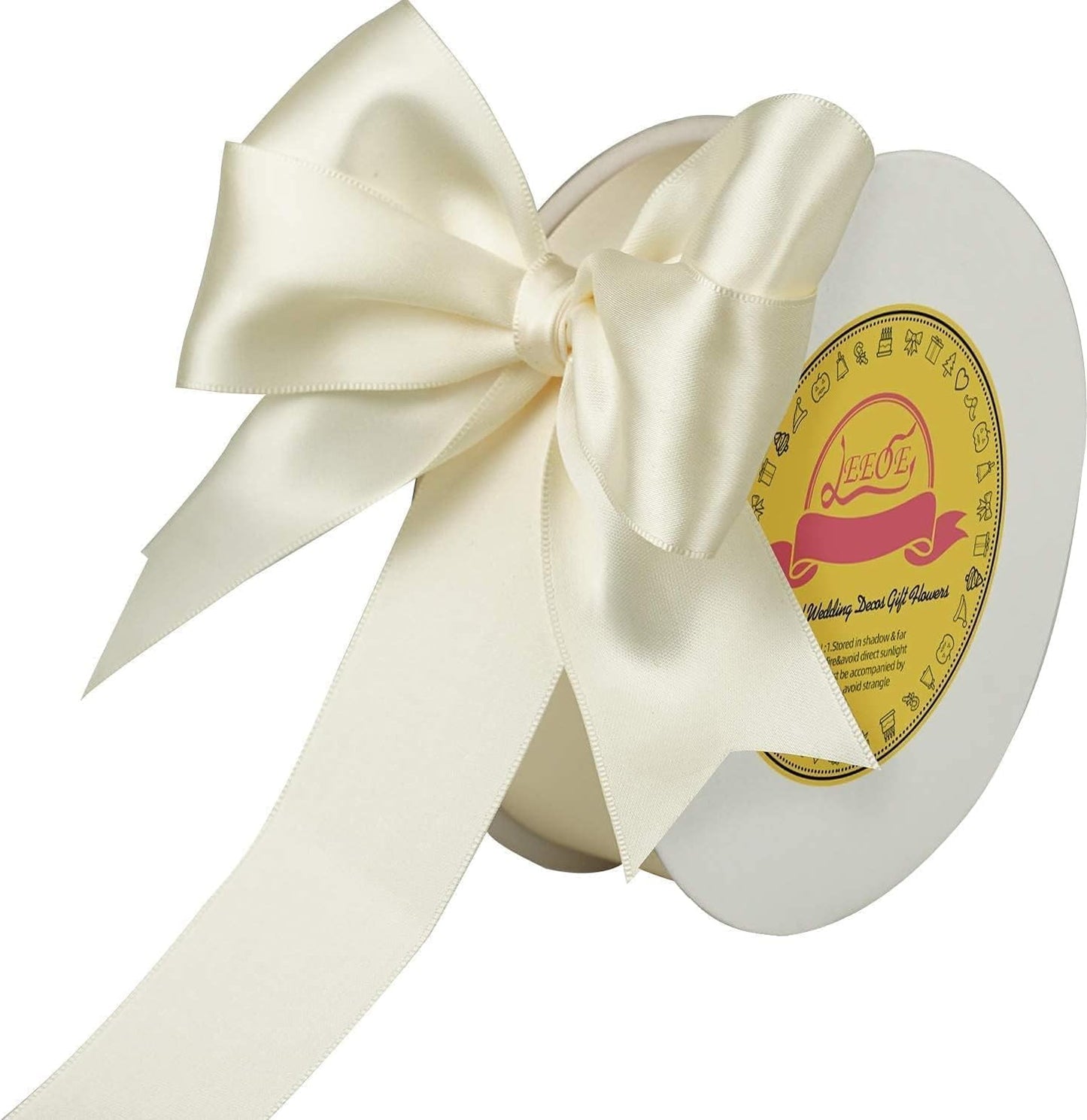Double Face Ivory Satin Ribbon 1-1/2 inch X 50 Yards Polyester Ivory Ribbon for Gift Wrapping Very Suitable for Weddings Party Hair Bow Invitation Decorations and More