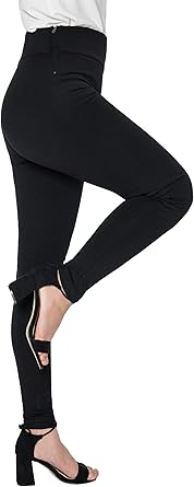 Women's Black Skinny Dress Pants Pull on Stretch Ankle Length Work Treggings with Side Zipper  Size S-M
