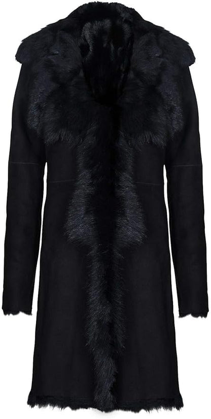 Ladies Black Women's Real Toscana Sheepskin Leather Suede Jacket Trench Coat  Size 4