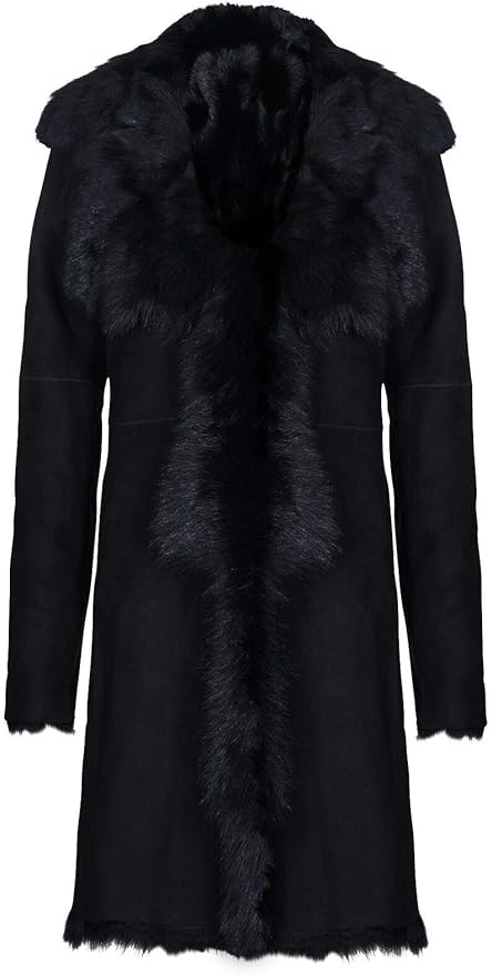 Ladies Black Women's Real Toscana Sheepskin Leather Suede Jacket Trench Coat  Size 4