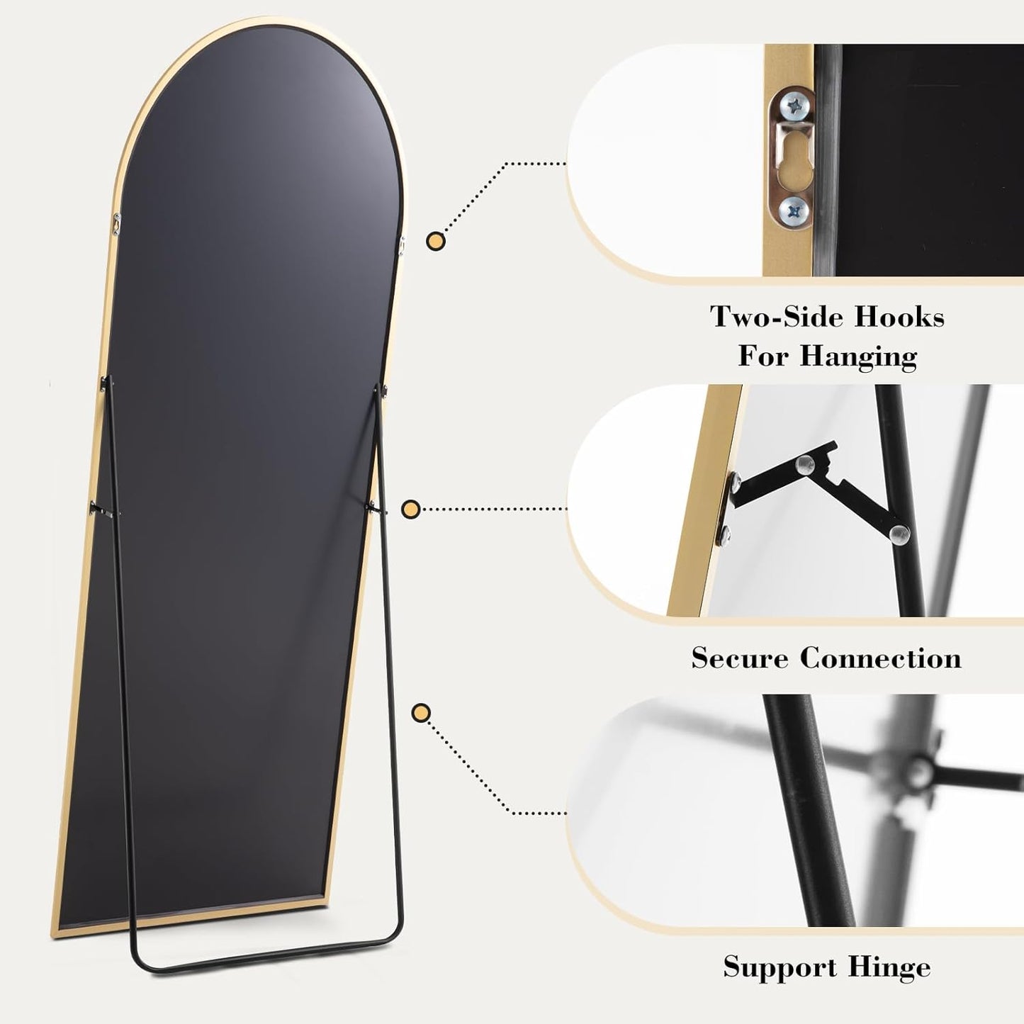 OLIXIS Arched Full Length Mirror 59"x16" for Bedroom, Full Body Mirror with Stand, Hanging or Leaning for Wall, Aluminum Alloy Thin Frame Floor Standing for Living Room, Tall, Gold