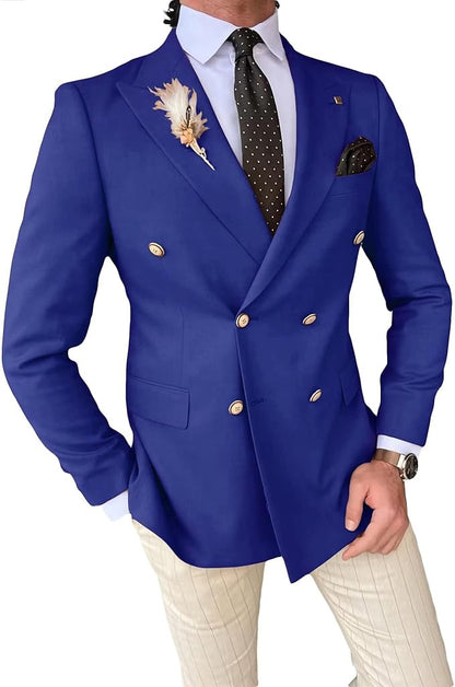 Wangyue Mens Double Breasted Blazer Casual Jacket for Men Slim Fit Sports Coat for Men Business Wedding Dinner Size XL