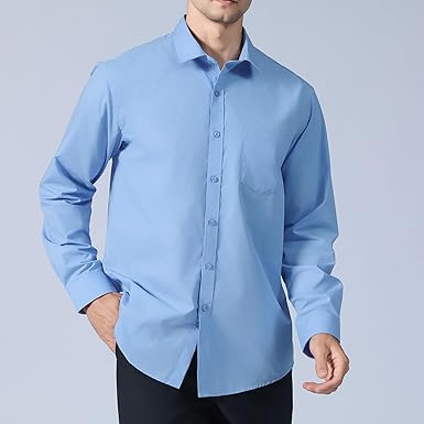 Mens Dress Shirts Long Sleeve, Mens Button Up Shirts Long Sleeve, Solid Business Mens Button Down Shirt size L