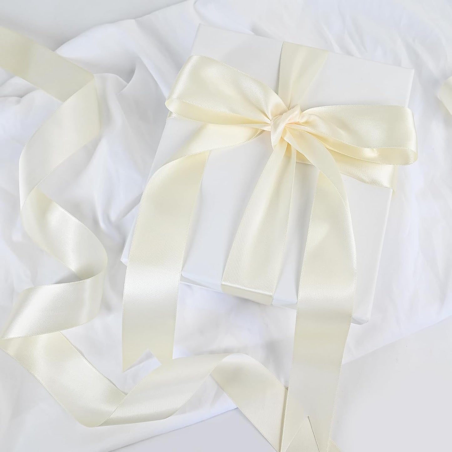 Double Face Ivory Satin Ribbon 1-1/2 inch X 50 Yards Polyester Ivory Ribbon for Gift Wrapping Very Suitable for Weddings Party Hair Bow Invitation Decorations and More