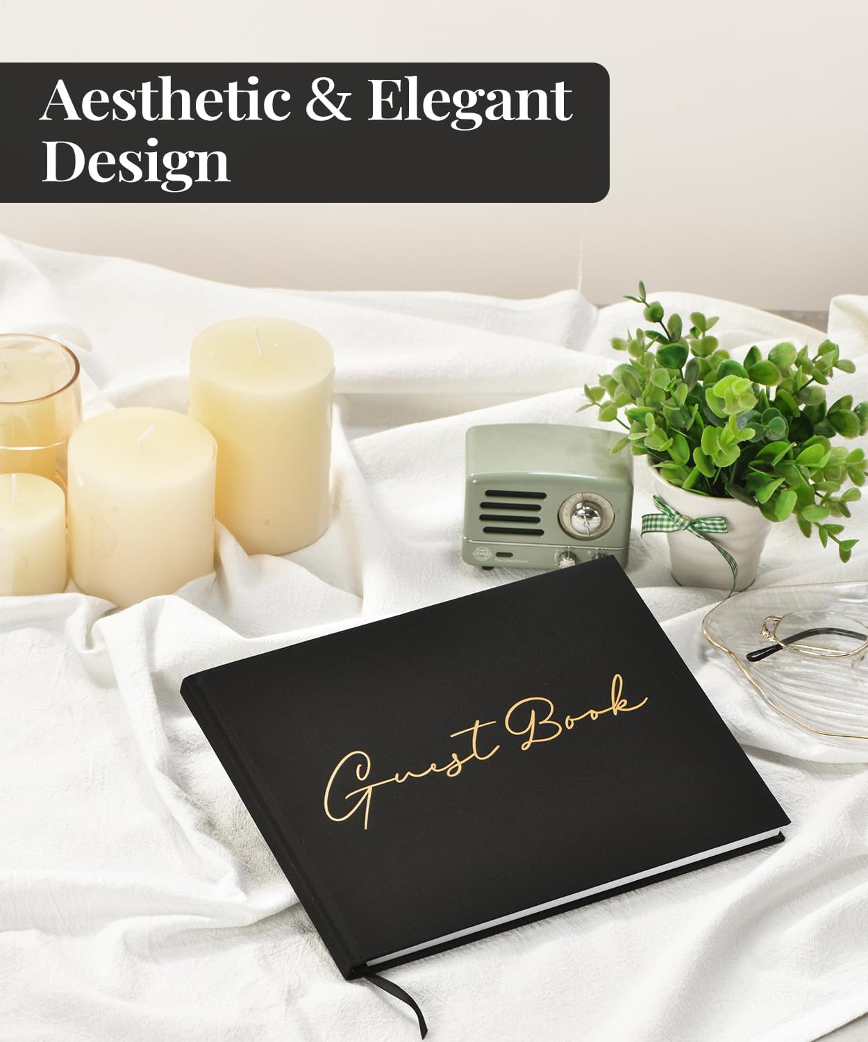 Funeral Guest Book for Loving Memory, Elegant Wedding Guest Book for Weddings Reception - Classic Baby Shower Guest Book, Perfect for Bridal Shower Birthday Guest Sign in Book, Black