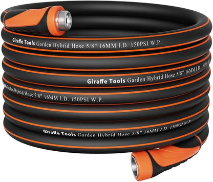 Giraffe Tools Garden Hose 25ft x 5/8", Water Hose Heavy Duty, Flexible, Lightweight Hybrid Hose with Swivel Handle, Male to Female Fittings, Burst 600 PSI