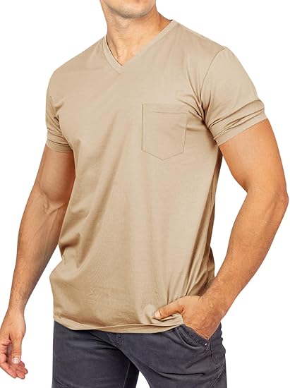 Runcati Mens V Neck Pocket T-Shirts Short Sleeve Casual Basic Summer Beach Cotton Tee Tops Size 4