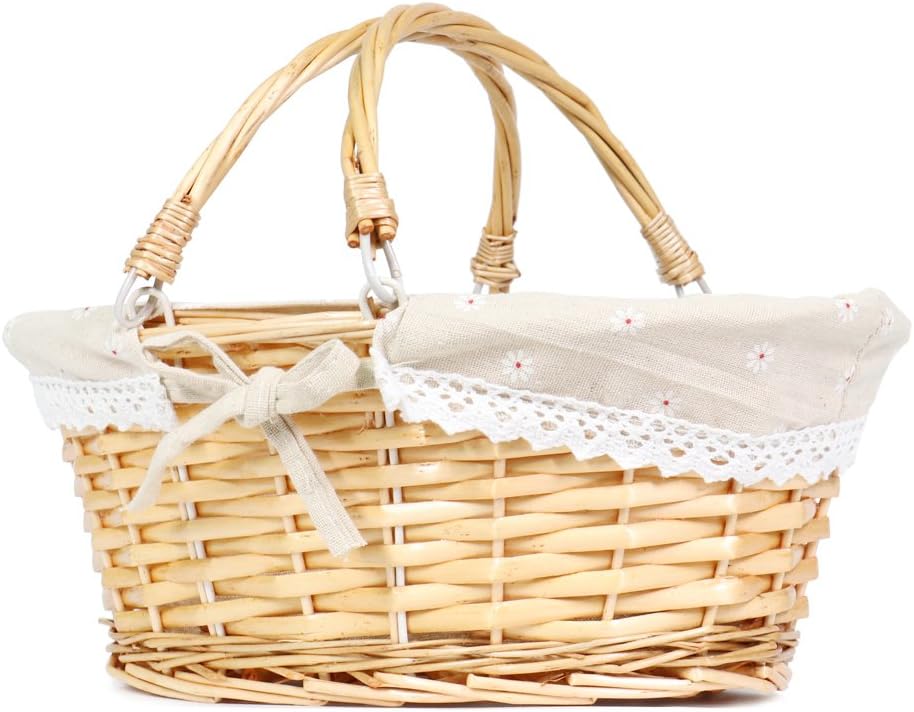 MEIEM Wicker Gift Baskets Empty Oval Willow Woven Picnic Cheap Easter Candy Storage Wine Basket with Handle Egg Gathering Wedding Basket (Natural)