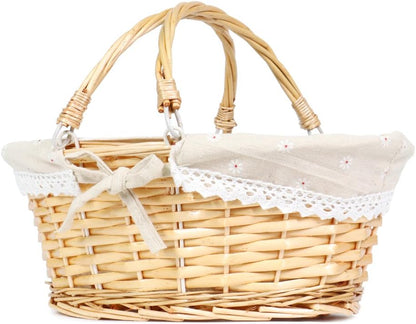 MEIEM Wicker Gift Baskets Empty Oval Willow Woven Picnic Cheap Easter Candy Storage Wine Basket with Handle Egg Gathering Wedding Basket (Natural)