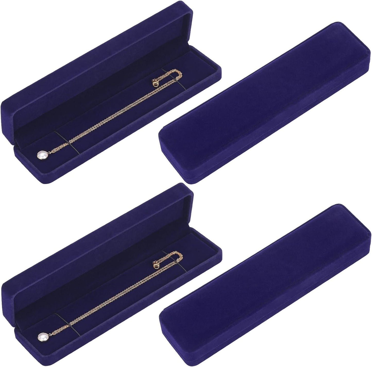 LETURE 4 Pieces Velvet Bracelet, Small Long Jewelry Watch Gift Box for Proposal, Wedding, Engagement, Christmas (BLUE- Necklace Pendant Jewelry Box4PCS)