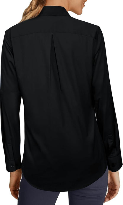 siliteelon Button Down Shirts Dress Shirts for Women Long Sleeve Womens Work Shirts Regular Fit Cotton Dress Shirts size M