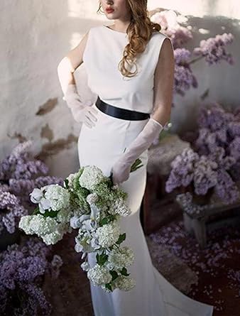 Sheath/Column Open Back Bridal Gowns Reception Wedding Dresses Scoop Neck Sleeveless Sweep/Brush Train 2024 Size S