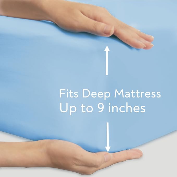 Hospital Bed Sheets Fitted 36" x 84" x 9", 2 Pack Blue Hospital Bed Sheets for Home & Hospital Care Beds, Soft Hospital Sheets with Elastic All Around