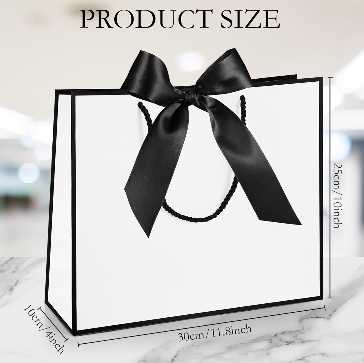 Silkfly 12 Pcs Thank You Gift Bags with Handle 12x10x4'' Welcome Bags Return Gifts with Bow Ribbon for Wedding Bridesmaid Baby Shower Housewarming Birthday Summer Christmas Vacation(White, Black)