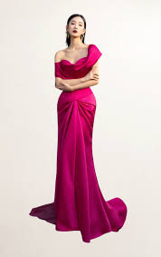 Women's Pink Silk Fishtail Corset Gown RentalStylish &Demure Dress Rental  Peek- Peek This Dress size noDress
